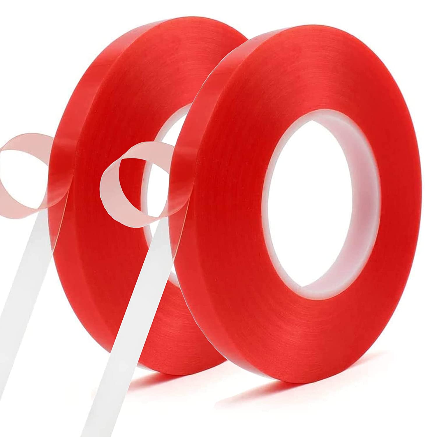 2 Rolls Clear Double Sided Strong Adhesive Tape, 5mm x 55 Yards Acrylic Double  Sided Heavy Duty Mounting Tape, PET Acrylic Sticker Thin Weatherproof Ultra  Strength Industrial Mounting Tape 